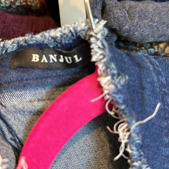 Banjul 3/4 quarter length sleeve mock neck key hole denim dress size S - Picture 2 of 3